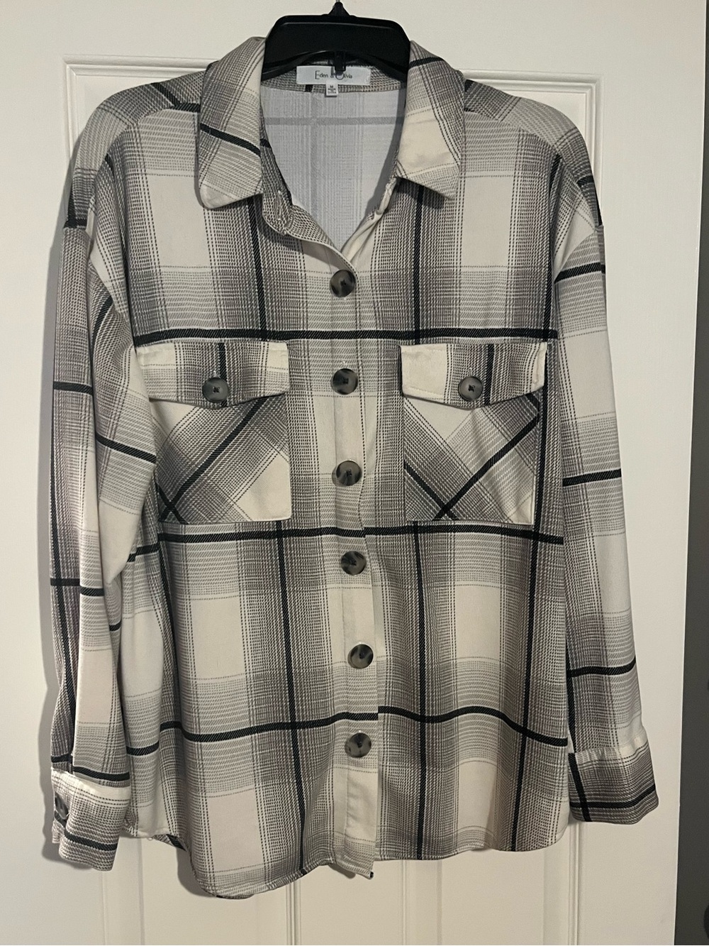 Eden & Olivia Black and White Plaid Button-Up Shacket